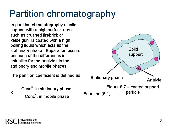 Partition chromatography In partition chromatography a solid support with a high surface area such