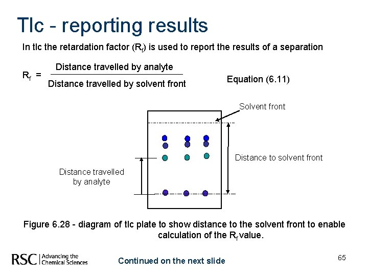 Tlc - reporting results In tlc the retardation factor (Rf) is used to report