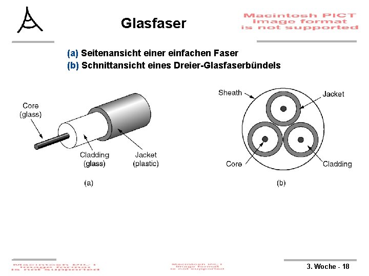 Glasfaser (a) Seitenansicht einer einfachen Faser (b) Schnittansicht eines Dreier-Glasfaserbündels 3. Woche - 18