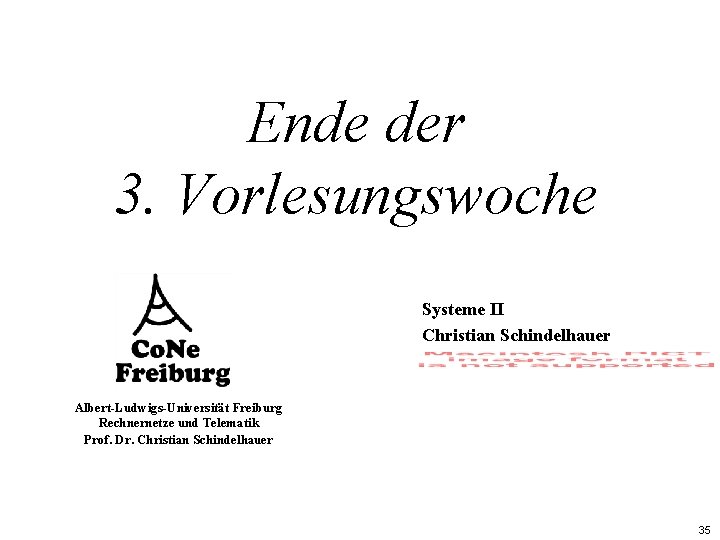 Ende der 3. Vorlesungswoche Systeme II Christian Schindelhauer Albert-Ludwigs-Universität Freiburg Rechnernetze und Telematik Prof.