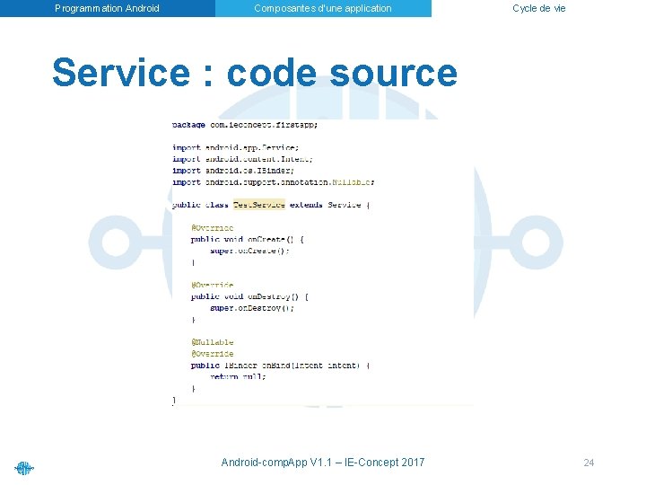 Programmation Android Composantes d’une application Cycle de vie Service : code source Android-comp. App