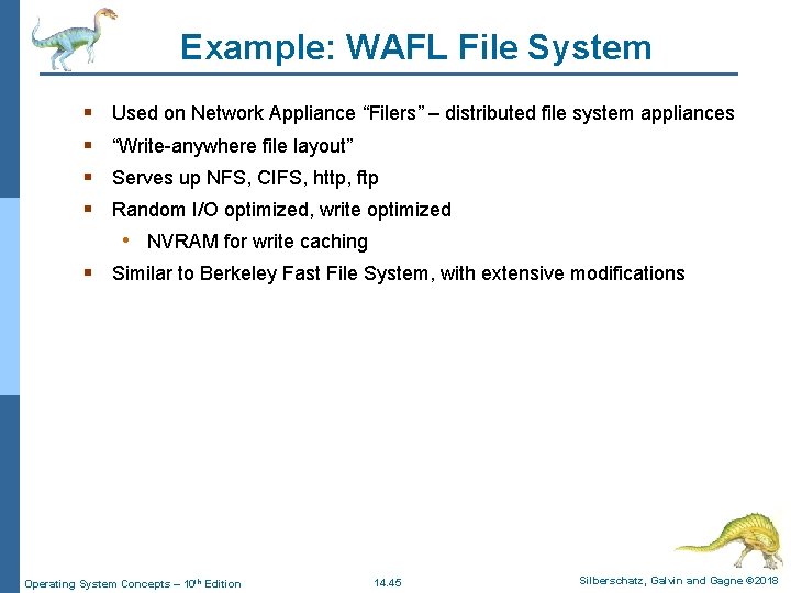 Example: WAFL File System § § Used on Network Appliance “Filers” – distributed file