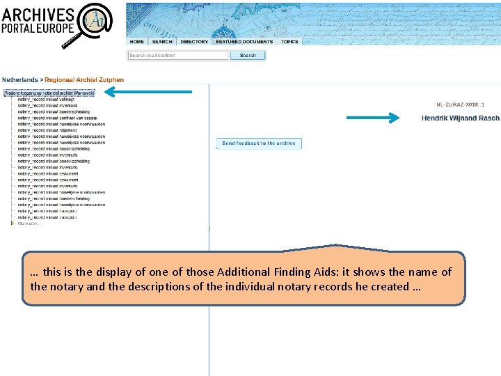 … this is the display of one of those Additional Finding Aids: it shows … this is the display of one of those Additional Finding Aids: it shows