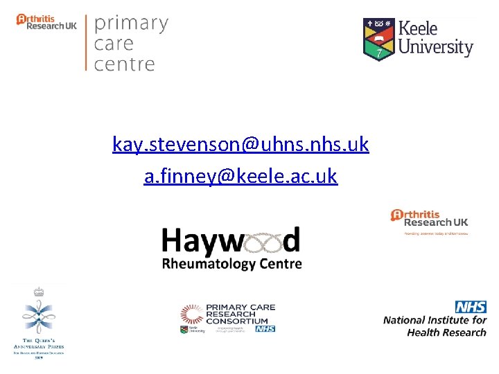 kay. stevenson@uhns. nhs. uk a. finney@keele. ac. uk 