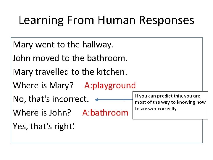 Learning From Human Responses Mary went to the hallway. John moved to the bathroom.