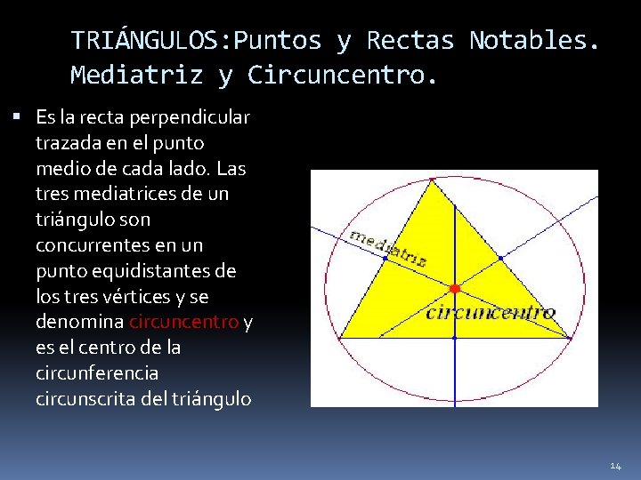 TRIÁNGULOS: Puntos y Rectas Notables. Mediatriz y Circuncentro. Es la recta perpendicular trazada en