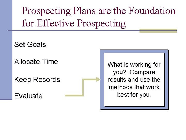 Prospecting Plans are the Foundation for Effective Prospecting Set Goals Allocate Time Keep Records