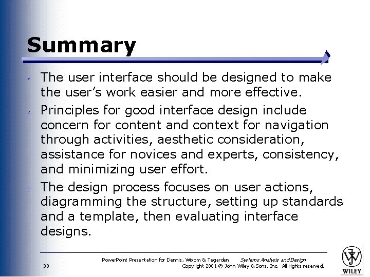 Summary The user interface should be designed to make the user’s work easier and