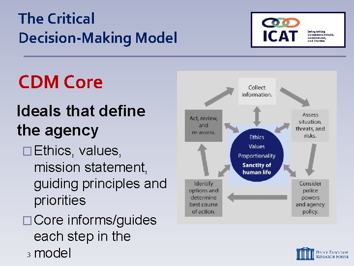 The Critical Decision-Making Model CDM Core Ideals that define the agency � Ethics, values,