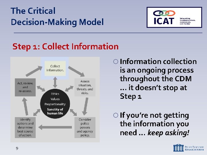 The Critical Decision-Making Model Step 1: Collect Information collection is an ongoing process throughout