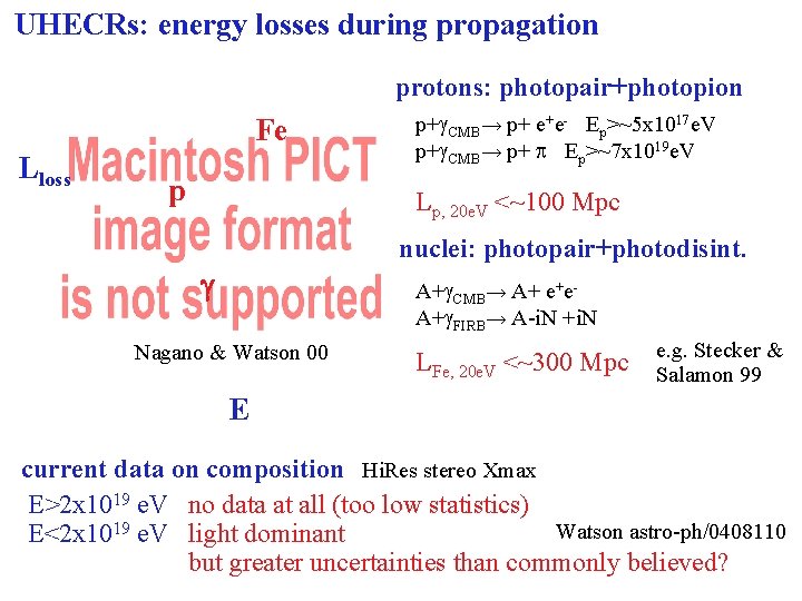 UHECRs: energy losses during propagation protons: photopair+photopion Fe Lloss p p+g. CMB→ p+ e+e-