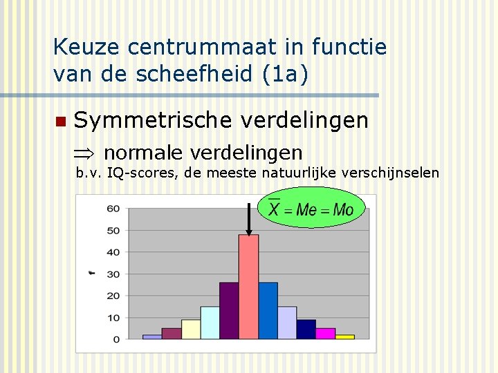 Keuze centrummaat in functie van de scheefheid (1 a) n Symmetrische verdelingen normale verdelingen