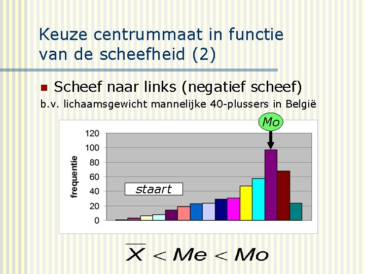 Keuze centrummaat in functie van de scheefheid (2) n Scheef naar links (negatief scheef)