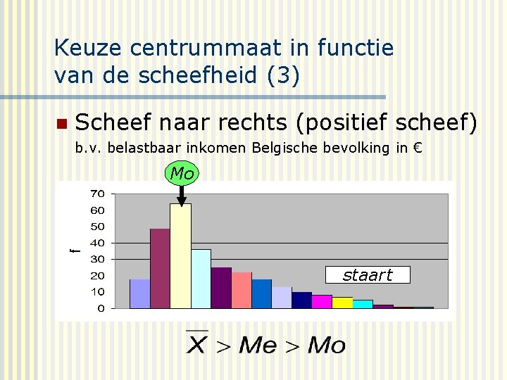 Keuze centrummaat in functie van de scheefheid (3) n Scheef naar rechts (positief scheef)