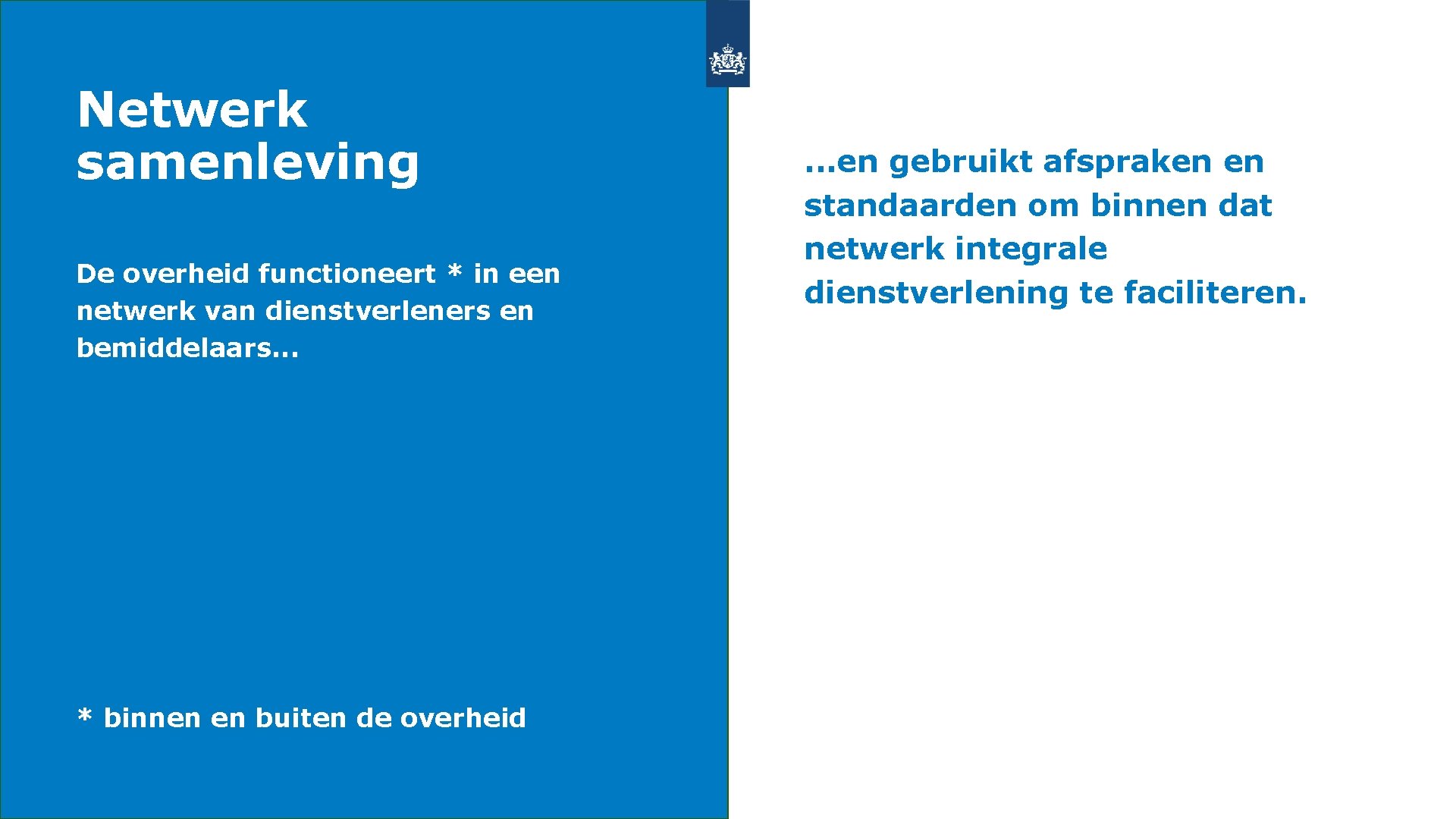 Netwerk samenleving De overheid functioneert * in een netwerk van dienstverleners en bemiddelaars. .