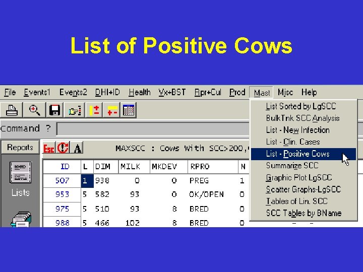 List of Positive Cows List of Positive Cows