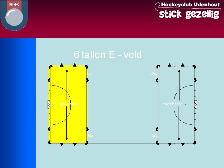 6 tallen E - veld 10 m . speelrichting 10 m . 