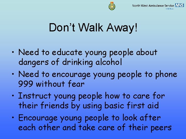 Dont Walk Away Campaign DWA Steve Evans MBE
