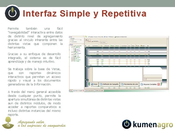 Interfaz Simple y Repetitiva Permite también una fácil “navegabilidad” interactiva entre datos de distinto