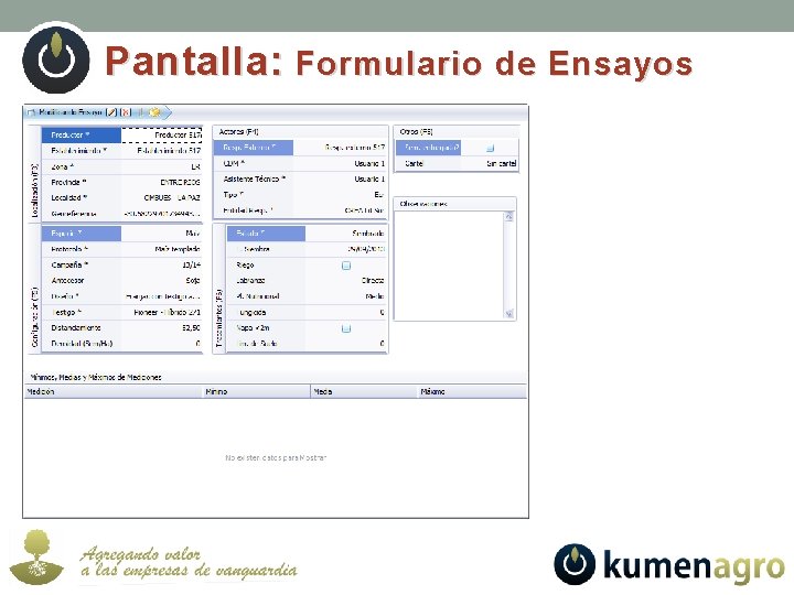 Pantalla: Formulario de Ensayos 