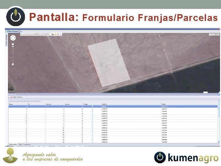 Pantalla: Formulario Franjas/Parcelas 