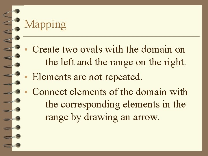 Mapping • Create two ovals with the domain on the left and the range