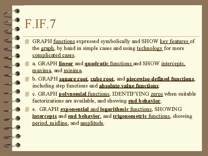 F. IF. 7 4 GRAPH functions expressed symbolically and SHOW key features of 4