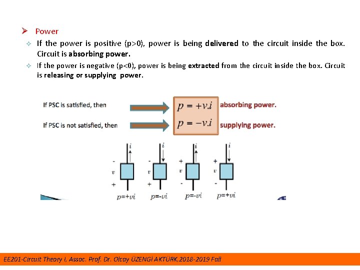 Ø Power ² If the power is positive (p 0), power is being delivered