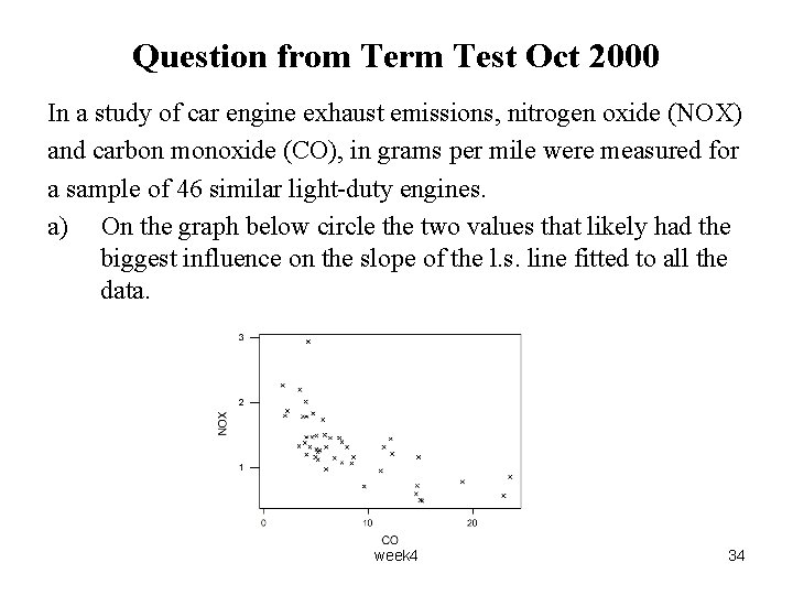 Question from Term Test Oct 2000 In a study of car engine exhaust emissions,