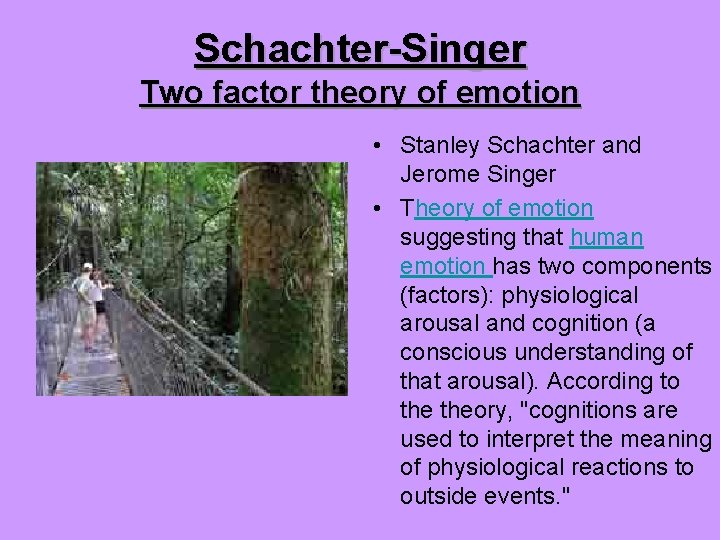 Schachter-Singer Two factor theory of emotion • Stanley Schachter and Jerome Singer • Theory