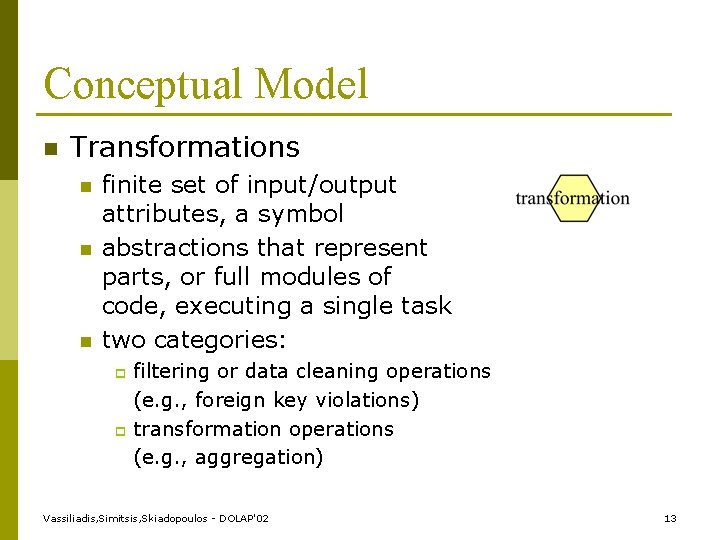 Conceptual Model n Transformations n n n finite set of input/output attributes, a symbol