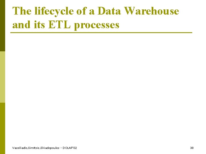 The lifecycle of a Data Warehouse and its ETL processes Vassiliadis, Simitsis, Skiadopoulos -