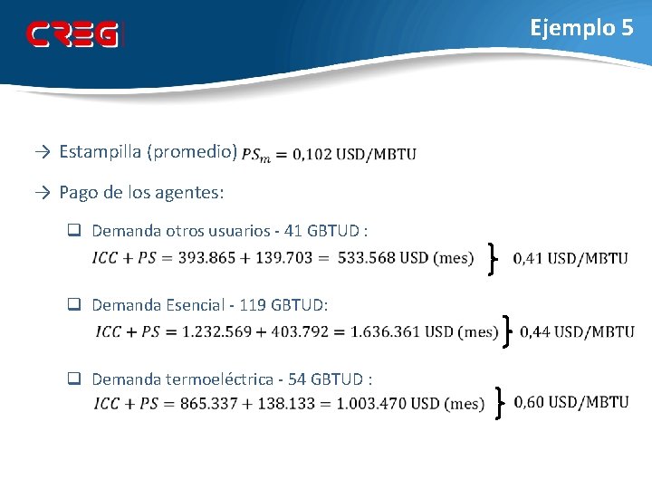 Ejemplo 5 → Estampilla (promedio): → Pago de los agentes: q Demanda otros usuarios