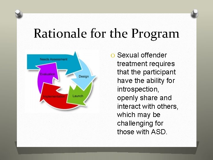 Rationale for the Program O Sexual offender treatment requires that the participant have the