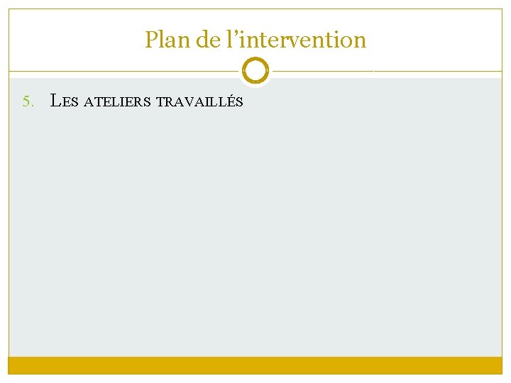 Plan de l’intervention 5. LES ATELIERS TRAVAILLÉS 