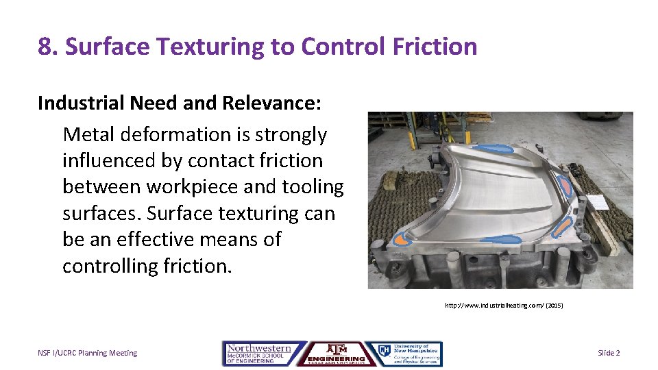 8. Surface Texturing to Control Friction Industrial Need and Relevance: Metal deformation is strongly