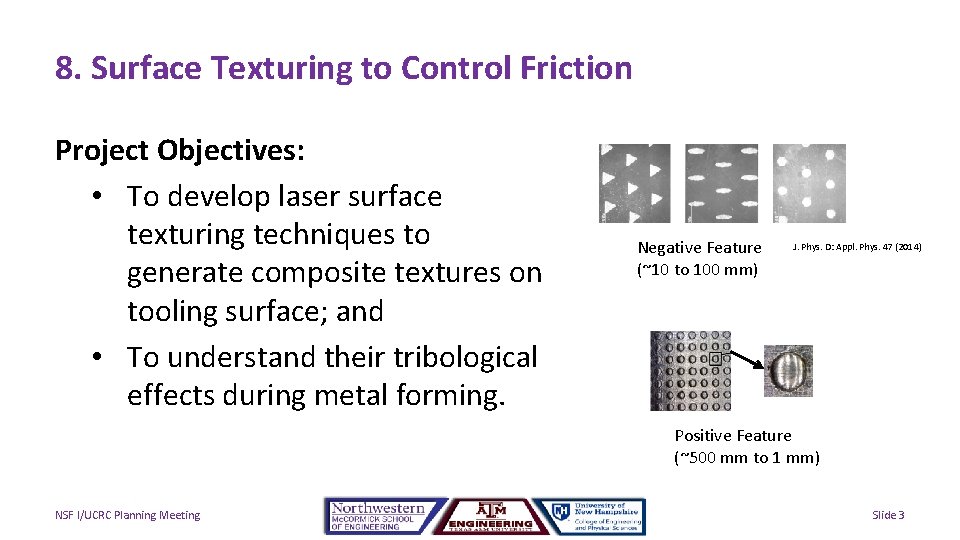 8. Surface Texturing to Control Friction Project Objectives: • To develop laser surface texturing