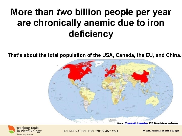 More than two billion people per year are chronically anemic due to iron deficiency