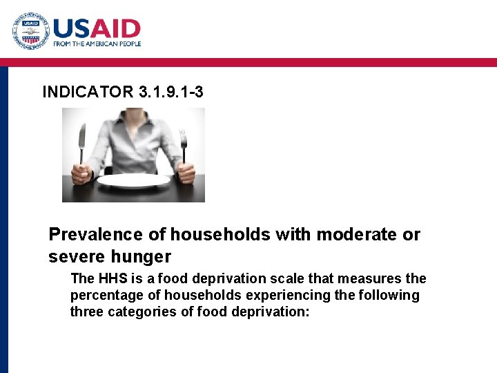 INDICATOR 3. 1. 9. 1 -3 Prevalence of households with moderate or severe hunger INDICATOR 3. 1. 9. 1 -3 Prevalence of households with moderate or severe hunger