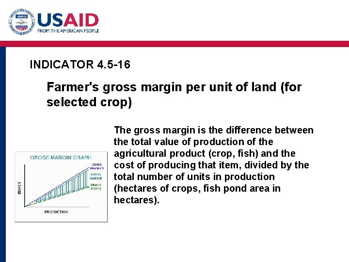 INDICATOR 4. 5 -16 Farmer's gross margin per unit of land (for selected crop) INDICATOR 4. 5 -16 Farmer's gross margin per unit of land (for selected crop)
