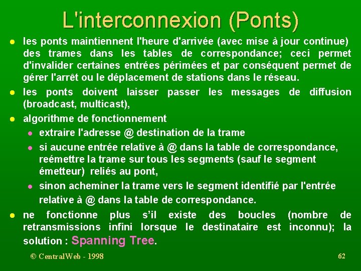 L'interconnexion (Ponts) l l les ponts maintiennent l'heure d'arrivée (avec mise à jour continue)