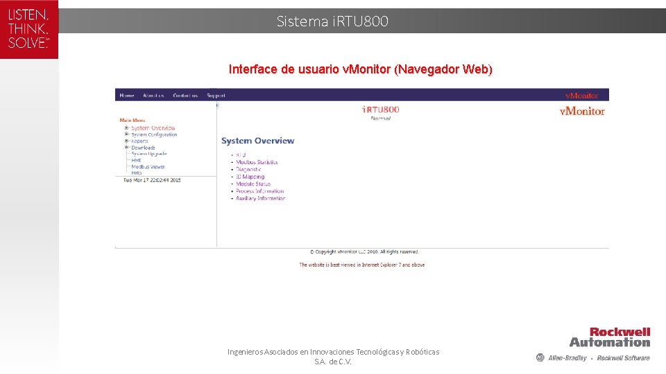 Sistema i. RTU 800 Interface de usuario v. Monitor (Navegador Web) Ingenieros Asociados en