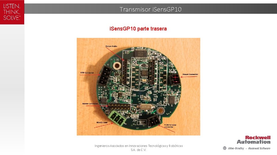 Transmisor i. Sens. GP 10 parte trasera Ingenieros Asociados en Innovaciones Tecnológicas y Robóticas