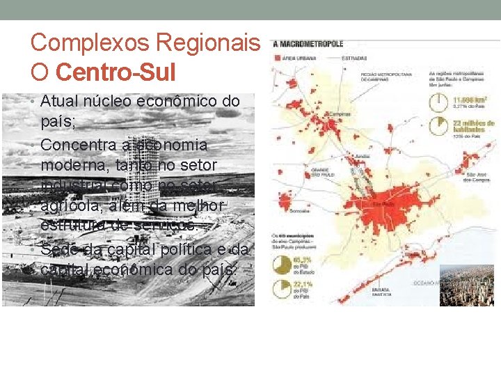Complexos Regionais O Centro-Sul • Atual núcleo econômico do país; • Concentra a economia