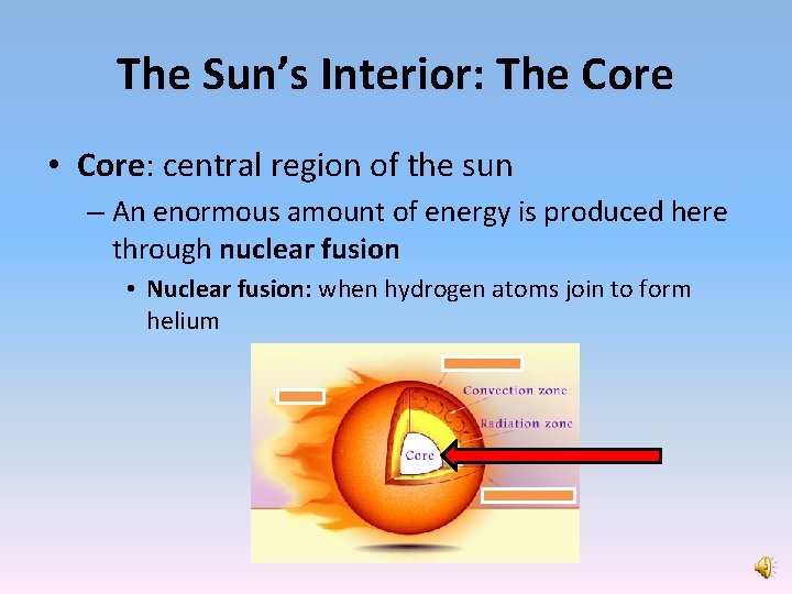 The Sun’s Interior: The Core • Core: central region of the sun – An