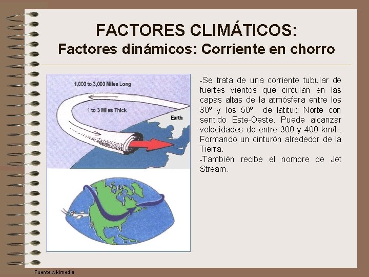 FACTORES CLIMÁTICOS: Factores dinámicos: Corriente en chorro -Se trata de una corriente tubular de