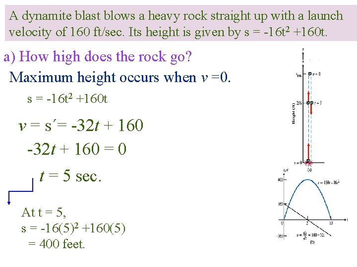A dynamite blast blows a heavy rock straight up with a launch velocity of