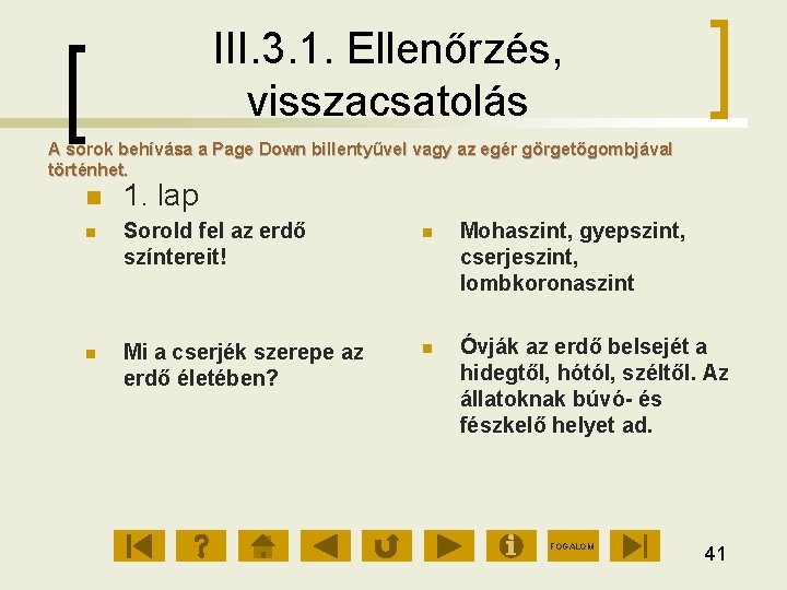 III. 3. 1. Ellenőrzés, visszacsatolás A sorok behívása a Page Down billentyűvel vagy az