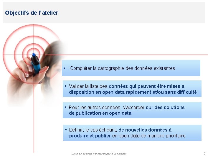 Objectifs de l’atelier § Compléter la cartographie des données existantes ▪ Valider la liste