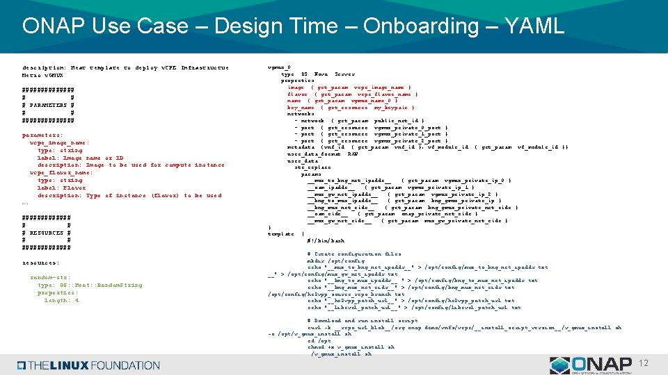 ONAP Use Case – Design Time – Onboarding – YAML description: Heat template to